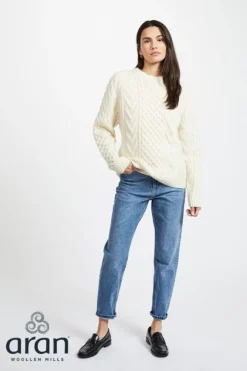 Hot Sweater Shop Handknit Aran Sweater Merino Wool Natural