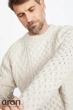 Fashion Sweater Shop Handknit Irish Aran Fisherman Sweater NATURAL