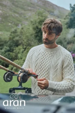 Fashion Sweater Shop Handknit Irish Aran Fisherman Sweater NATURAL