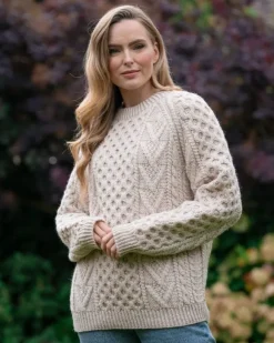 Hot Sweater Shop Handknit Womens Plus Size Aran Sweater Beige