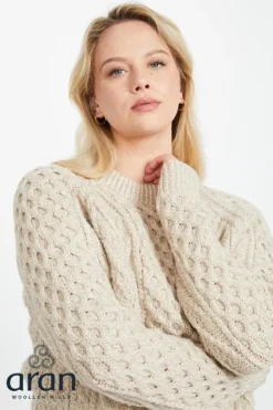 Hot Sweater Shop Handknit Womens Plus Size Aran Sweater Beige