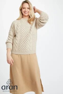Hot Sweater Shop Handknit Womens Plus Size Aran Sweater Beige