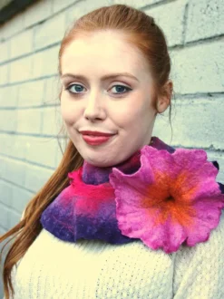 Hot Sweater Shop Handmade Felt Wool Flower Scarf