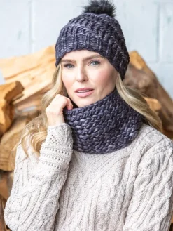 Fashion Sweater Shop Handmade in Ireland - Snood and Bobble Hat Set - Grey
