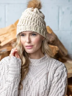 Outlet Sweater Shop Handmade in Ireland - Super Soft hat with pom pom - Natural