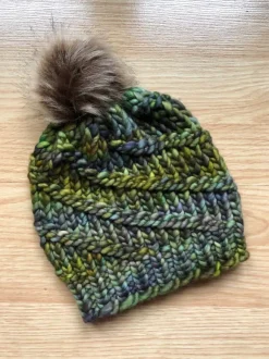 New Sweater Shop Handmade in Ireland - Supersoft Hat with pom pom - green mix