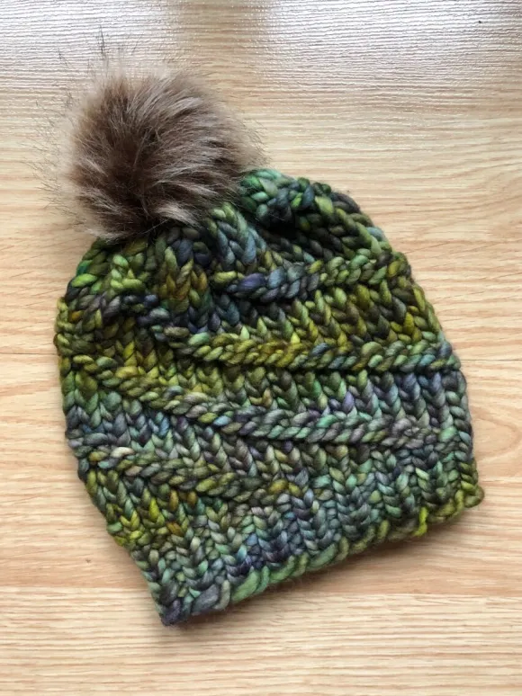 New Sweater Shop Handmade in Ireland - Supersoft Hat with pom pom - green mix