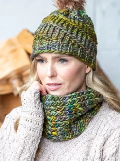 New Sweater Shop Handmade in Ireland - Supersoft Hat with pom pom - green mix