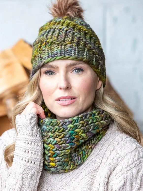 New Sweater Shop Handmade in Ireland - Supersoft Hat with pom pom - green mix