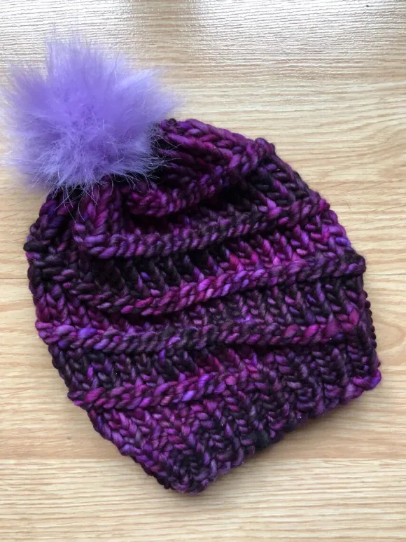 New Sweater Shop Handmade in Ireland - Super Soft hat with pom pom- Purple