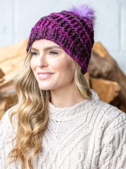 New Sweater Shop Handmade in Ireland - Super Soft hat with pom pom- Purple