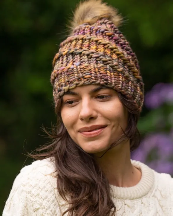 Sale Sweater Shop Handmade in Ireland - Super Soft hat with pom pom - Autumn Mix