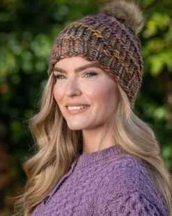 Sale Sweater Shop Handmade in Ireland - Super Soft hat with pom pom - Autumn Mix