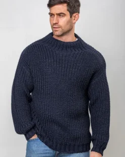 Online Sweater Shop Heavy Ribbed Merino Wool Sweater Navy
