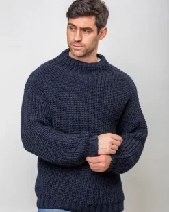 Online Sweater Shop Heavy Ribbed Merino Wool Sweater Navy