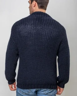 Online Sweater Shop Heavy Ribbed Merino Wool Sweater Navy