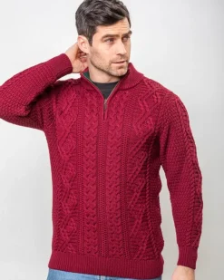 New Sweater Shop Heavyweight Extra Fine Merino Wool Half Zip Sweater - Berry