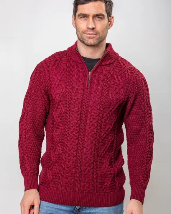 New Sweater Shop Heavyweight Extra Fine Merino Wool Half Zip Sweater - Berry