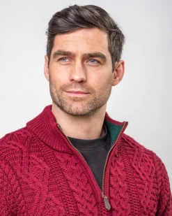 New Sweater Shop Heavyweight Extra Fine Merino Wool Half Zip Sweater - Berry