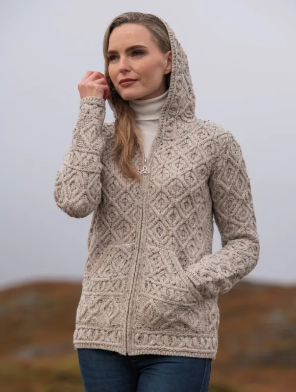Hot Sweater Shop Honeycomb Hooded Cardigan Oatmeal