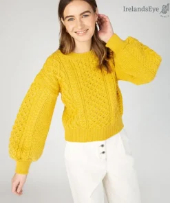 Sale Sweater Shop Honeysuckle Cropped Aran Sweater Sunflower
