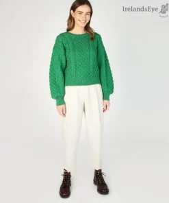 Discount Sweater Shop Honeysuckle Cropped Aran Sweater Green Marl