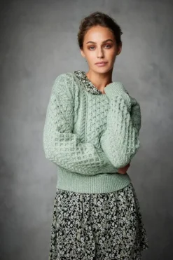 Best Sweater Shop Honeysuckle Cropped Aran Sweater Sage