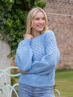 Online Sweater Shop Honeysuckle Cropped Aran Sweater Morning Sky