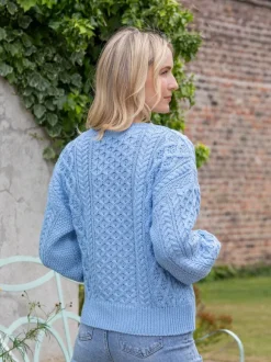 Online Sweater Shop Honeysuckle Cropped Aran Sweater Morning Sky