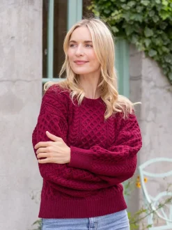 Clearance Sweater Shop Honeysuckle Cropped Aran Sweater Claret