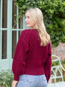 Clearance Sweater Shop Honeysuckle Cropped Aran Sweater Claret