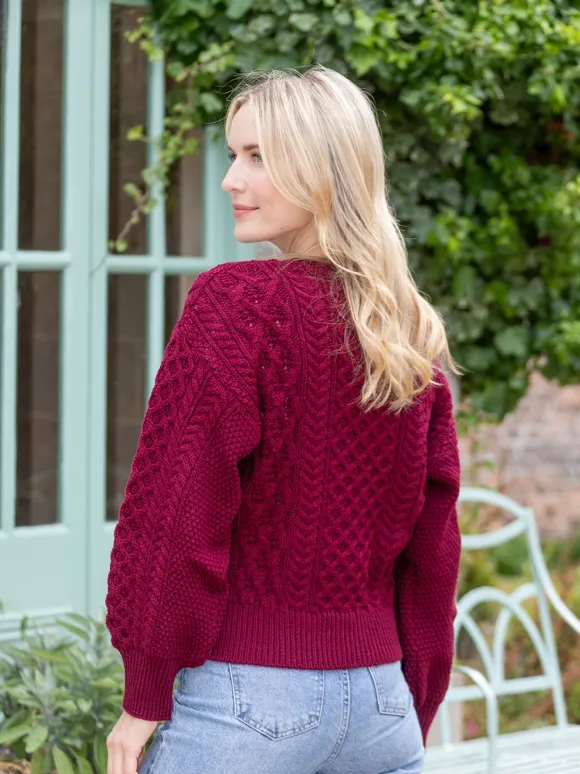Clearance Sweater Shop Honeysuckle Cropped Aran Sweater Claret