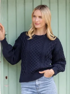 Outlet Sweater Shop Honeysuckle Cropped Aran Sweater Navy