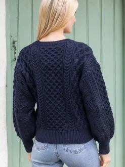 Outlet Sweater Shop Honeysuckle Cropped Aran Sweater Navy