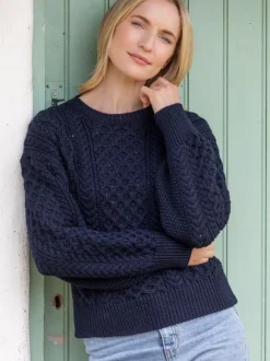 Outlet Sweater Shop Honeysuckle Cropped Aran Sweater Navy