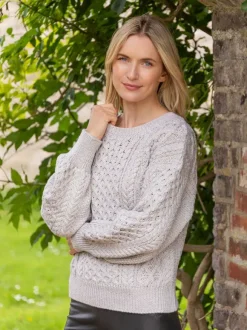 New Sweater Shop Honeysuckle Cropped Aran Sweater Silver Marl