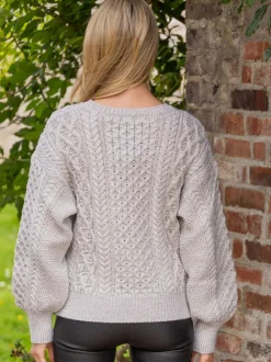 New Sweater Shop Honeysuckle Cropped Aran Sweater Silver Marl