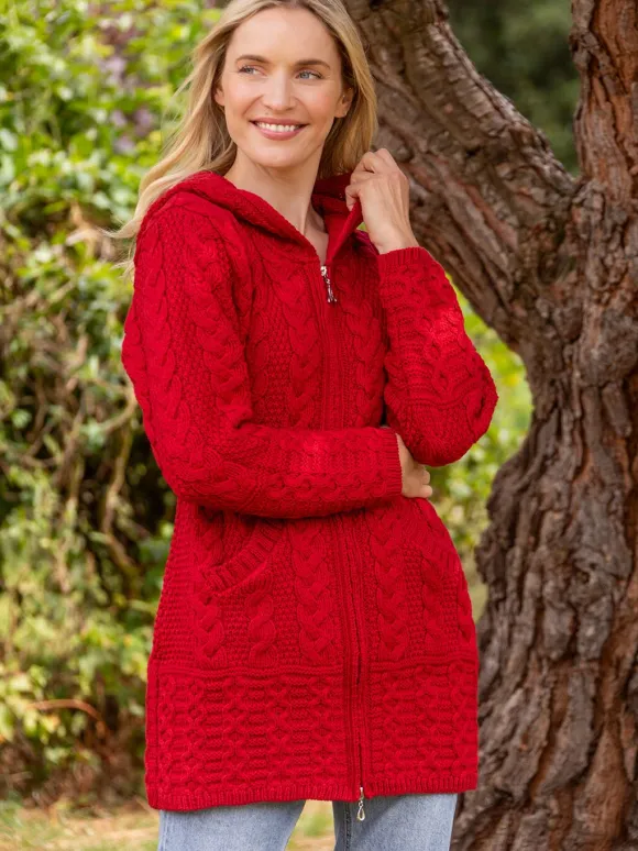 Clearance Sweater Shop Hooded Coat with Celtic Knot Zipper Cherry