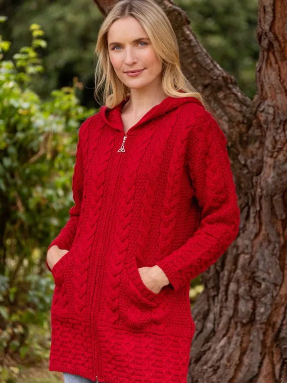 Clearance Sweater Shop Hooded Coat with Celtic Knot Zipper Cherry