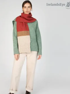 New Sweater Shop IrelandsEye Knitwear u2018Elderu2019 Contrast Panel Scarf Apple Sunset