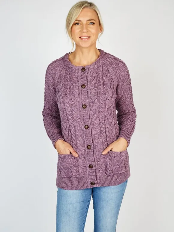 New Sweater Shop Irish Aran Cardigan Lavender