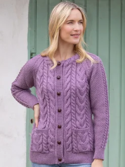 New Sweater Shop Irish Aran Cardigan Lavender
