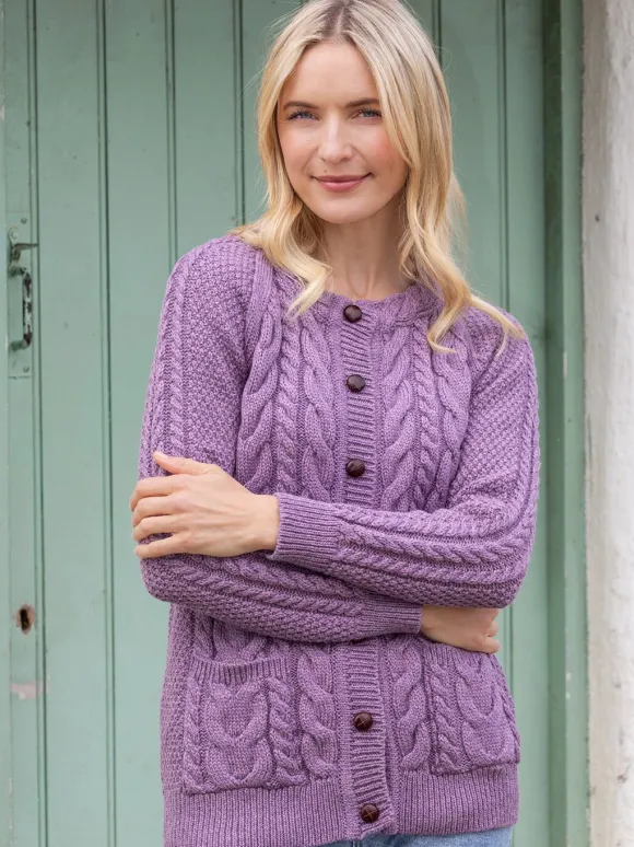 New Sweater Shop Irish Aran Cardigan Lavender