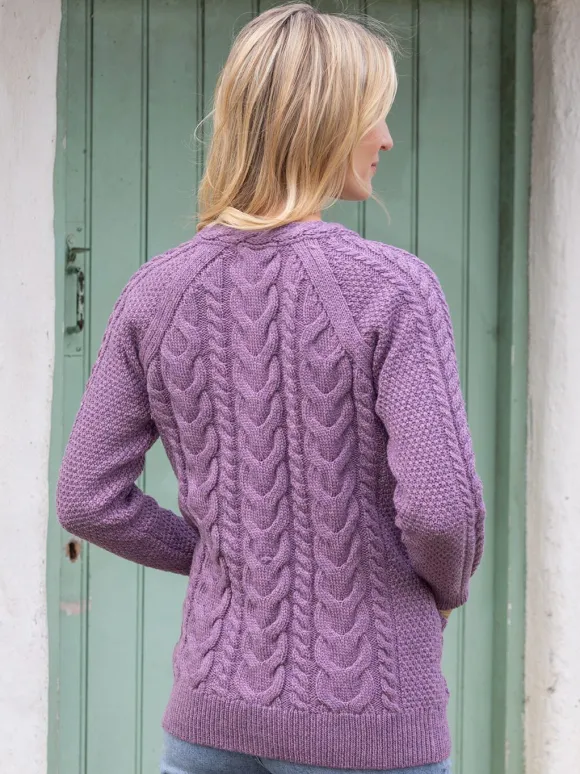 New Sweater Shop Irish Aran Cardigan Lavender
