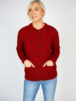 Sale Sweater Shop Irish Aran Cardigan Red