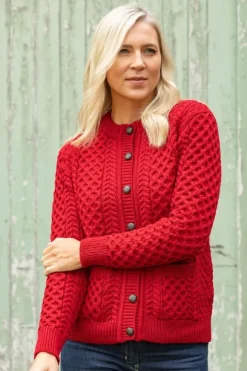 Sale Sweater Shop Irish Aran Cardigan Red