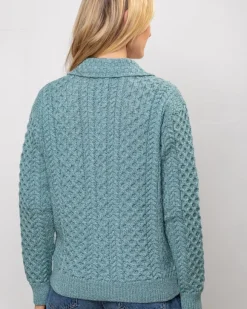 Discount Sweater Shop Irish Aran Cardigan with Zip - Aqua