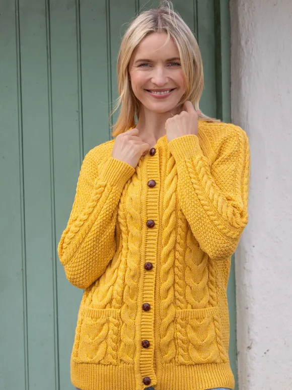 Clearance Sweater Shop Irish Aran Cardigan Yellow