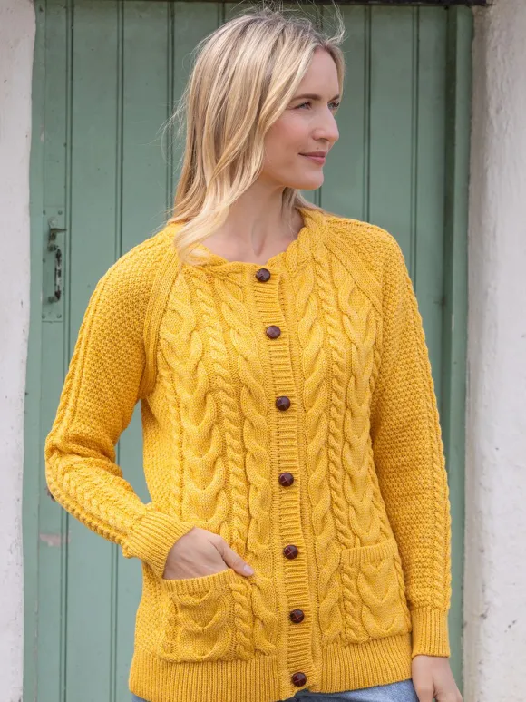 Clearance Sweater Shop Irish Aran Cardigan Yellow