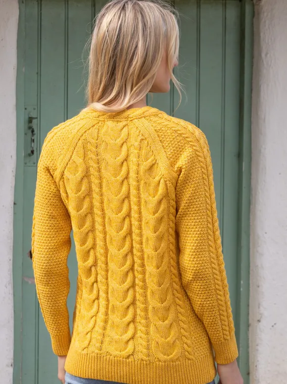 Clearance Sweater Shop Irish Aran Cardigan Yellow